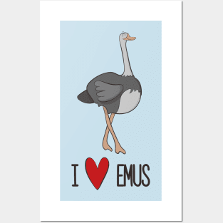 I Love Emus - Cute Emu Love Heart Design Posters and Art